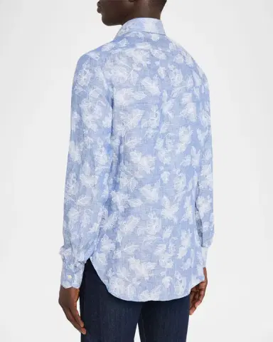 Kiton Men's Floral Linen Button-Down Shirt | Thumbnail 7 Kiton Men's Floral Linen Button-Down Shirt | Thumbnail 7