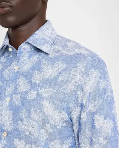 Kiton Men's Floral Linen Button-Down Shirt | Thumbnail 9 Kiton Men's Floral Linen Button-Down Shirt | Thumbnail 9