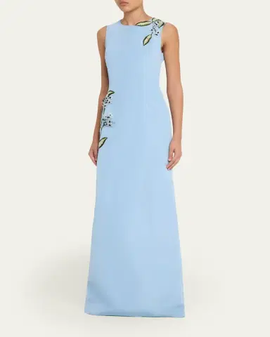 Oscar de la Renta Sleeveless Porcelain Flowers Embroidered Faille Gown | Thumbnail 4 Oscar de la Renta Sleeveless Porcelain Flowers Embroidered Faille Gown | Thumbnail 4