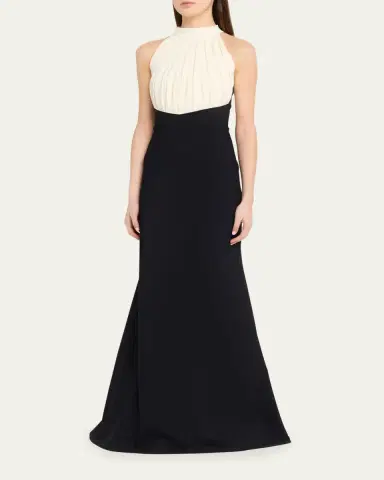 Chiara Boni La Petite Robe Warda Pleated Two-Tone Trumpet Gown | Thumbnail 4 Chiara Boni La Petite Robe Warda Pleated Two-Tone Trumpet Gown | Thumbnail 4