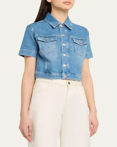 L'Agence Kirstie Cropped Short-Sleeve Denim Jacket | Thumbnail 4 L'Agence Kirstie Cropped Short-Sleeve Denim Jacket | Thumbnail 4