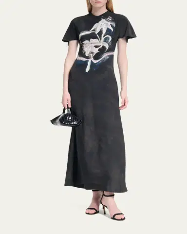Altuzarra Daisy Printed Silk Short-Sleeve Midi Dress | Thumbnail 2 Altuzarra Daisy Printed Silk Short-Sleeve Midi Dress | Thumbnail 2