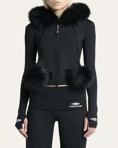 Balenciaga Fluffy Zip-Up Hoodie with Faux Fur | Thumbnail 4 Balenciaga Fluffy Zip-Up Hoodie with Faux Fur | Thumbnail 4