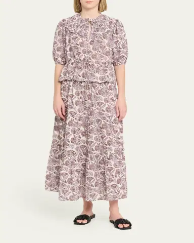 Ulla Johnson Elvie Printed Short-Sleeve Blouse | Thumbnail 2 Ulla Johnson Elvie Printed Short-Sleeve Blouse | Thumbnail 2