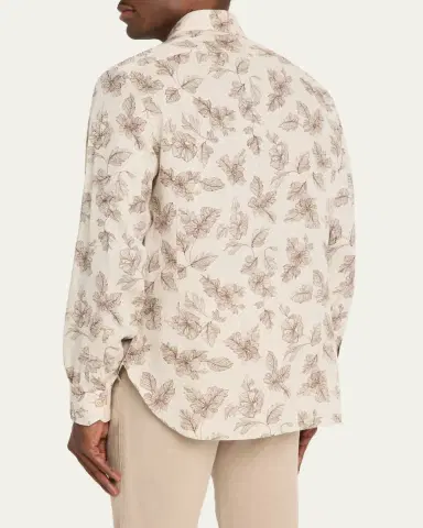Kiton Men's Floral Linen Button-Down Shirt | Thumbnail 3 Kiton Men's Floral Linen Button-Down Shirt | Thumbnail 3