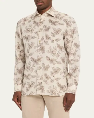 Kiton Men's Floral Linen Button-Down Shirt | Thumbnail 4 Kiton Men's Floral Linen Button-Down Shirt | Thumbnail 4