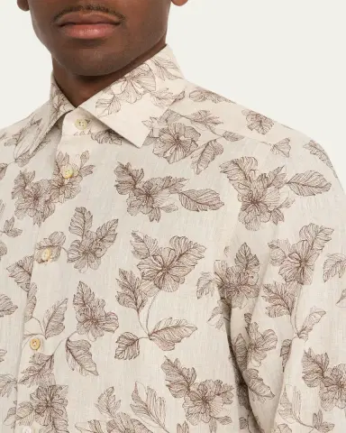 Kiton Men's Floral Linen Button-Down Shirt | Thumbnail 5 Kiton Men's Floral Linen Button-Down Shirt | Thumbnail 5