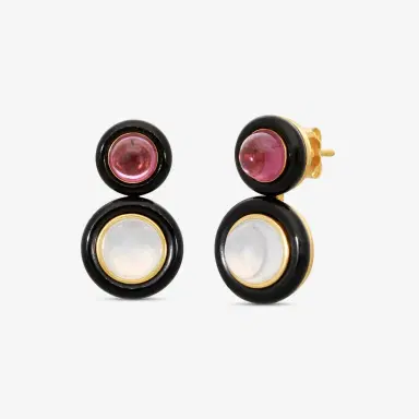 GOSHWARA Goshwara Rock n Roll 18K Yellow Gold Garnet, Moon Quartz & Onyx Earrings by The Solist | Thumbnail 2 GOSHWARA Goshwara Rock n Roll 18K Yellow Gold Garnet, Moon Quartz & Onyx Earrings by The Solist | Thumbnail 2