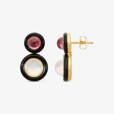 GOSHWARA Goshwara Rock n Roll 18K Yellow Gold Garnet, Moon Quartz & Onyx Earrings by The Solist | Thumbnail 3 GOSHWARA Goshwara Rock n Roll 18K Yellow Gold Garnet, Moon Quartz & Onyx Earrings by The Solist | Thumbnail 3