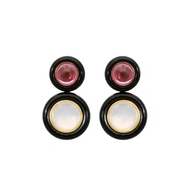 GOSHWARA Goshwara Rock n Roll 18K Yellow Gold Garnet, Moon Quartz & Onyx Earrings by The Solist | Thumbnail 1 GOSHWARA Goshwara Rock n Roll 18K Yellow Gold Garnet, Moon Quartz & Onyx Earrings by The Solist | Thumbnail 1