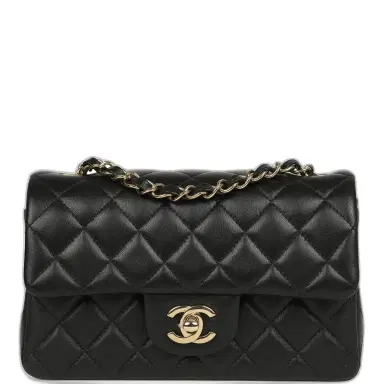 Chanel Chanel Mini Classic Rectangular Flap Bag Black Lambskin Light Gold Hardware | Thumbnail 1 Chanel Chanel Mini Classic Rectangular Flap Bag Black Lambskin Light Gold Hardware | Thumbnail 1
