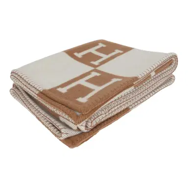 HERMÈS Hermes "Classic Avalon" Ecru and Camel Blanket | Thumbnail 2 HERMÈS Hermes "Classic Avalon" Ecru and Camel Blanket | Thumbnail 2