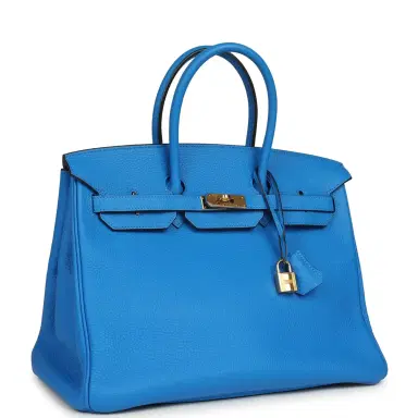 HERMÈS Pre-owned Hermes Birkin 35 Bleu Hydra Clemence Gold Hardware | Thumbnail 2 HERMÈS Pre-owned Hermes Birkin 35 Bleu Hydra Clemence Gold Hardware | Thumbnail 2