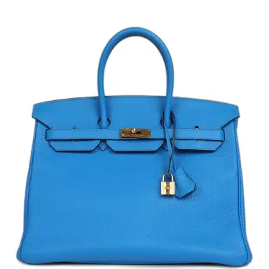 HERMÈS Pre-owned Hermes Birkin 35 Bleu Hydra Clemence Gold Hardware | Thumbnail 1 HERMÈS Pre-owned Hermes Birkin 35 Bleu Hydra Clemence Gold Hardware | Thumbnail 1