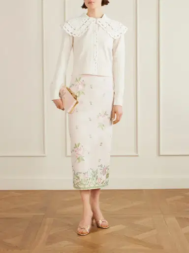 Erdem Floral-embroidered Cotton-faille Midi Skirt | Thumbnail 2 Erdem Floral-embroidered Cotton-faille Midi Skirt | Thumbnail 2
