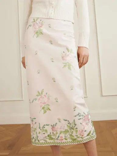 Erdem Floral-embroidered Cotton-faille Midi Skirt | Thumbnail 3 Erdem Floral-embroidered Cotton-faille Midi Skirt | Thumbnail 3