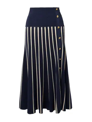 Zimmermann Luna Button-detailed Pleated Striped Knitted Midi Skirt | Thumbnail 1 Zimmermann Luna Button-detailed Pleated Striped Knitted Midi Skirt | Thumbnail 1