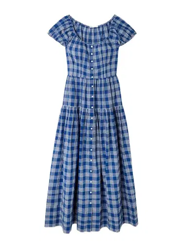 DÔEN Valenne Tiered Checked Organic Cotton Midi Dress | Thumbnail 1 DÔEN Valenne Tiered Checked Organic Cotton Midi Dress | Thumbnail 1