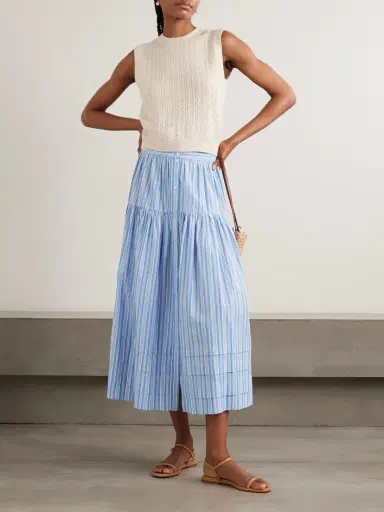 DÔEN Marceline Tiered Striped Organic Cotton Midi Skirt | Thumbnail 2 DÔEN Marceline Tiered Striped Organic Cotton Midi Skirt | Thumbnail 2