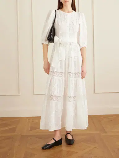 Loretta Caponi Poppi Belted Tiered Lace-trimmed Broderie Anglaise Cotton Maxi Dress | Thumbnail 2 Loretta Caponi Poppi Belted Tiered Lace-trimmed Broderie Anglaise Cotton Maxi Dress | Thumbnail 2