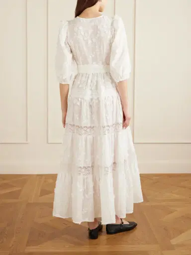 Loretta Caponi Poppi Belted Tiered Lace-trimmed Broderie Anglaise Cotton Maxi Dress | Thumbnail 3 Loretta Caponi Poppi Belted Tiered Lace-trimmed Broderie Anglaise Cotton Maxi Dress | Thumbnail 3