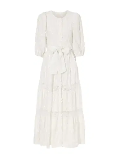 Loretta Caponi Poppi Belted Tiered Lace-trimmed Broderie Anglaise Cotton Maxi Dress | Thumbnail 1 Loretta Caponi Poppi Belted Tiered Lace-trimmed Broderie Anglaise Cotton Maxi Dress | Thumbnail 1