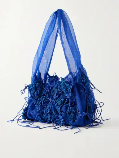 Pauline Dujancourt Fringed Crochet And Lace-trimmed Organza Shoulder Bag | Thumbnail 4 Pauline Dujancourt Fringed Crochet And Lace-trimmed Organza Shoulder Bag | Thumbnail 4
