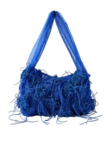 Pauline Dujancourt Fringed Crochet And Lace-trimmed Organza Shoulder Bag | Thumbnail 1 Pauline Dujancourt Fringed Crochet And Lace-trimmed Organza Shoulder Bag | Thumbnail 1