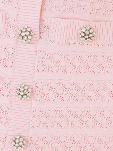 Self-Portrait Button-embellished Pointelle-knit Mini Dress | Thumbnail 4 Self-Portrait Button-embellished Pointelle-knit Mini Dress | Thumbnail 4