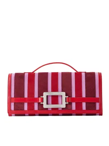 Roger Vivier Belle Vivier Buckled Leather-trimmed Striped Suede Clutch | Thumbnail 1 Roger Vivier Belle Vivier Buckled Leather-trimmed Striped Suede Clutch | Thumbnail 1