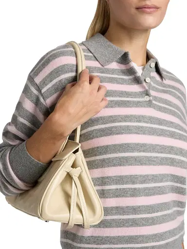 Guest in Residence Women's Collegiate Striped Cashmere Polo Sweater - Heather Grey Combo | Thumbnail 6 Guest in Residence Women's Collegiate Striped Cashmere Polo Sweater - Heather Grey Combo | Thumbnail 6