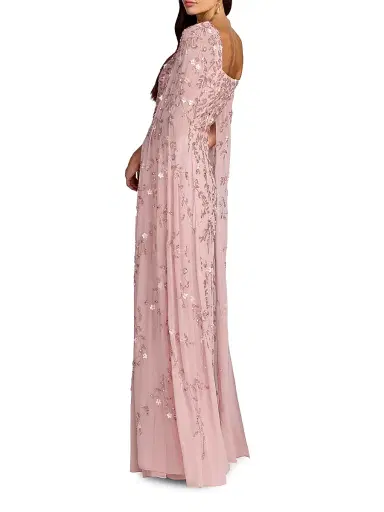 Mac Duggal Women's Embellished Georgette Cape-Sleeve Gown - Rose | Thumbnail 2 Mac Duggal Women's Embellished Georgette Cape-Sleeve Gown - Rose | Thumbnail 2