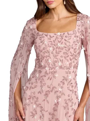 Mac Duggal Women's Embellished Georgette Cape-Sleeve Gown - Rose | Thumbnail 3 Mac Duggal Women's Embellished Georgette Cape-Sleeve Gown - Rose | Thumbnail 3