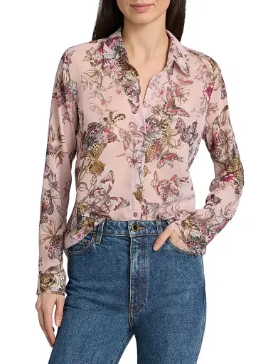 L'AGENCE Women's Laurent Floral Blouse - Light Nectar Pink Butterfly | Thumbnail 3 L'AGENCE Women's Laurent Floral Blouse - Light Nectar Pink Butterfly | Thumbnail 3
