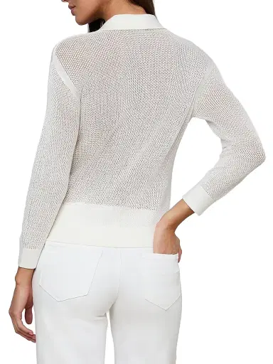 L'Agence Women's Carine Pointelle-Knit Collared Sweater - Ivory - Size XXL | Thumbnail 6 L'Agence Women's Carine Pointelle-Knit Collared Sweater - Ivory - Size XXL | Thumbnail 6