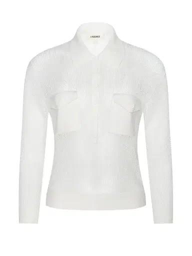 L'Agence Women's Carine Pointelle-Knit Collared Sweater - Ivory - Size XXL | Thumbnail 1 L'Agence Women's Carine Pointelle-Knit Collared Sweater - Ivory - Size XXL | Thumbnail 1