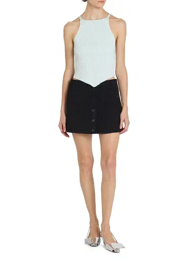 Courrèges Women's Buttoned Tweed Logo A-Line Miniskirt - Black | Thumbnail 2 Courrèges Women's Buttoned Tweed Logo A-Line Miniskirt - Black | Thumbnail 2