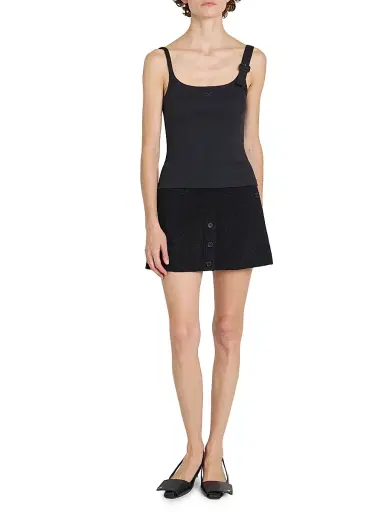 Courrèges Women's Logo-Embroidered Buckle-Trim Rib-Knit Tank - Black | Thumbnail 2 Courrèges Women's Logo-Embroidered Buckle-Trim Rib-Knit Tank - Black | Thumbnail 2