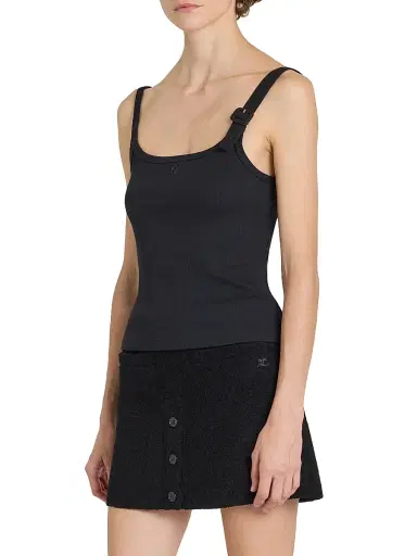 Courrèges Women's Logo-Embroidered Buckle-Trim Rib-Knit Tank - Black | Thumbnail 4 Courrèges Women's Logo-Embroidered Buckle-Trim Rib-Knit Tank - Black | Thumbnail 4