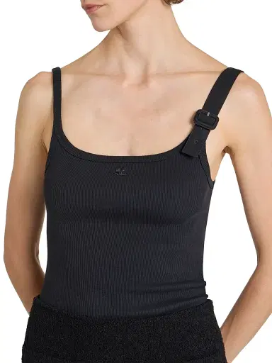 Courrèges Women's Logo-Embroidered Buckle-Trim Rib-Knit Tank - Black | Thumbnail 6 Courrèges Women's Logo-Embroidered Buckle-Trim Rib-Knit Tank - Black | Thumbnail 6