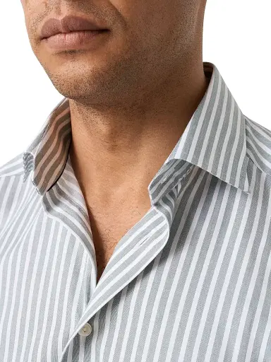 Eton Men's Slim-Fit Striped Twill Shirt - Green - Size 17.5 | Thumbnail 4 Eton Men's Slim-Fit Striped Twill Shirt - Green - Size 17.5 | Thumbnail 4