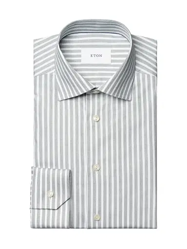 Eton Men's Slim-Fit Striped Twill Shirt - Green - Size 17.5 | Thumbnail 1 Eton Men's Slim-Fit Striped Twill Shirt - Green - Size 17.5 | Thumbnail 1