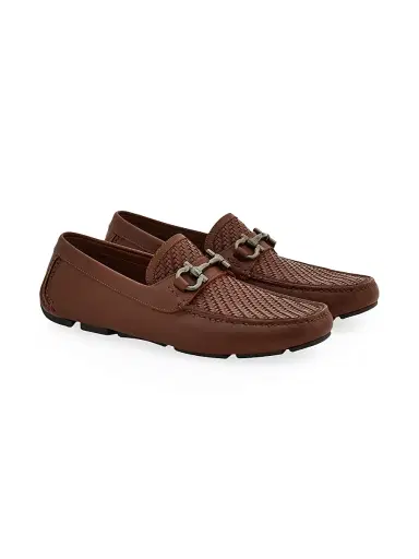 FERRAGAMO Men's Parigi Woven Leather Driving Loafers - Medium Brown | Thumbnail 2 FERRAGAMO Men's Parigi Woven Leather Driving Loafers - Medium Brown | Thumbnail 2