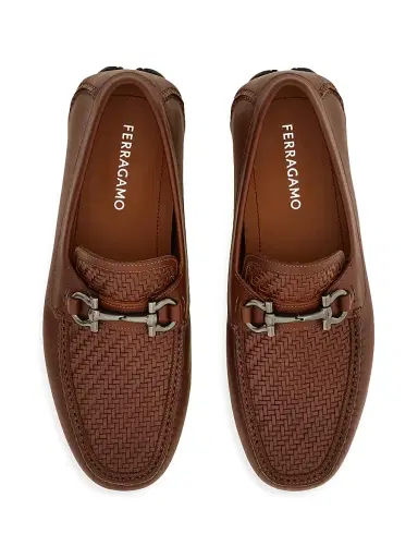 FERRAGAMO Men's Parigi Woven Leather Driving Loafers - Medium Brown | Thumbnail 3 FERRAGAMO Men's Parigi Woven Leather Driving Loafers - Medium Brown | Thumbnail 3