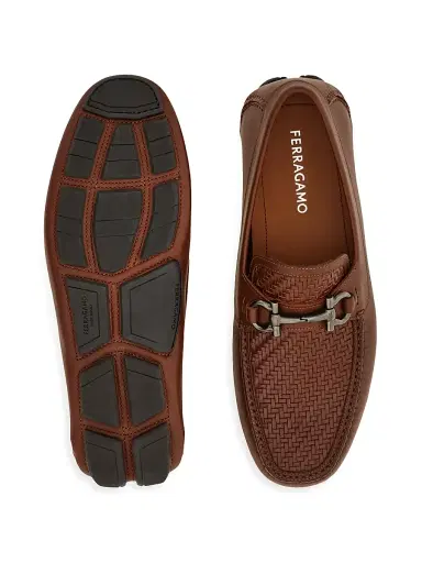 FERRAGAMO Men's Parigi Woven Leather Driving Loafers - Medium Brown | Thumbnail 4 FERRAGAMO Men's Parigi Woven Leather Driving Loafers - Medium Brown | Thumbnail 4