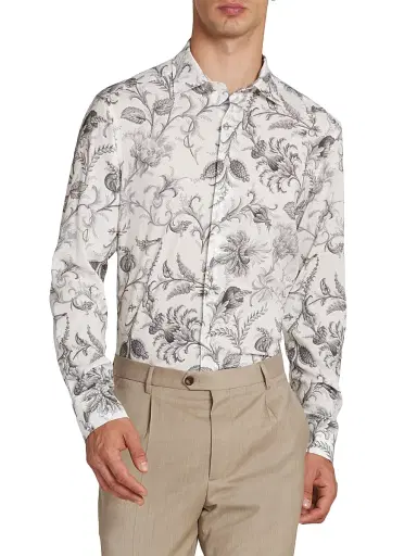 Etro Men's Stretch Floral-Print Button-Front Shirt - Print On White Base - Size 17 | Thumbnail 3 Etro Men's Stretch Floral-Print Button-Front Shirt - Print On White Base - Size 17 | Thumbnail 3