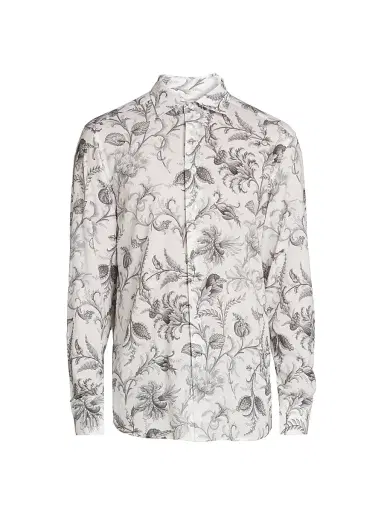 Etro Men's Stretch Floral-Print Button-Front Shirt - Print On White Base - Size 17 | Thumbnail 1 Etro Men's Stretch Floral-Print Button-Front Shirt - Print On White Base - Size 17 | Thumbnail 1