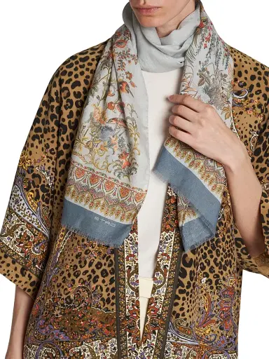 Etro Women's Tosca Printed Cotton-Modal Scarf - Azzurro | Thumbnail 2 Etro Women's Tosca Printed Cotton-Modal Scarf - Azzurro | Thumbnail 2