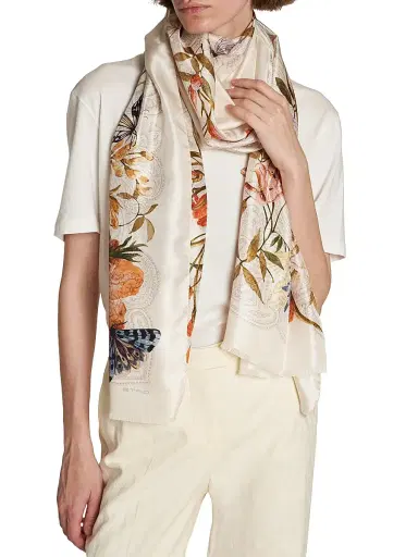 Etro Women's Orfeo Floral-Print Silk Scarf - Multi Beige | Thumbnail 4 Etro Women's Orfeo Floral-Print Silk Scarf - Multi Beige | Thumbnail 4