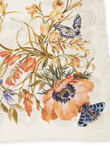 Etro Women's Orfeo Floral-Print Silk Scarf - Multi Beige | Thumbnail 5 Etro Women's Orfeo Floral-Print Silk Scarf - Multi Beige | Thumbnail 5
